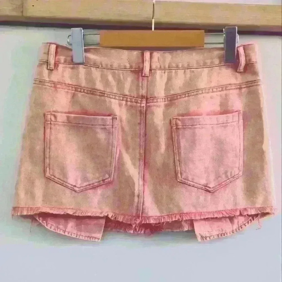 EMORY PARK | Women's Peachy Pink Overdye Fringe Jean Mini Skirt - Picture 4 of 4